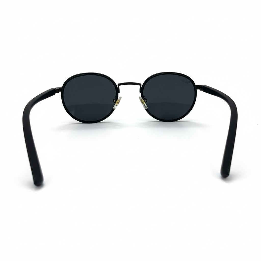 Image of Ray-Ban Style Round Metal Sunglasses | Matte Black Frame with Dark Gray Lenses & Orange Temple Accents (Unisex)