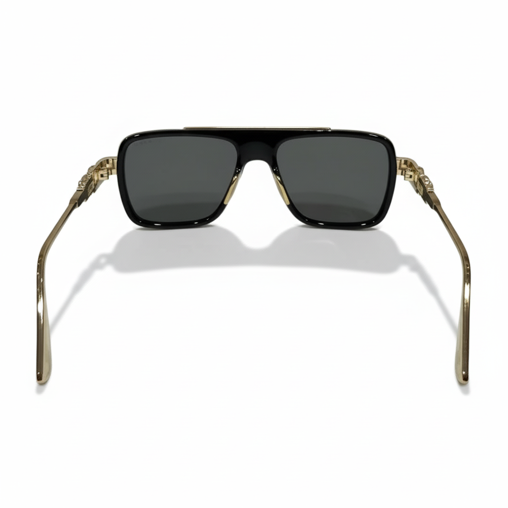 Image of Luxury Inspired Square Sunglasses for Men – Black Frame with Gold Detailing & Dark Lenses