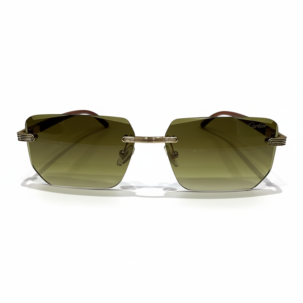 Image of Luxury Inspired Square Sunglasses for Men – Gold Frame with Wood-Finish Arms