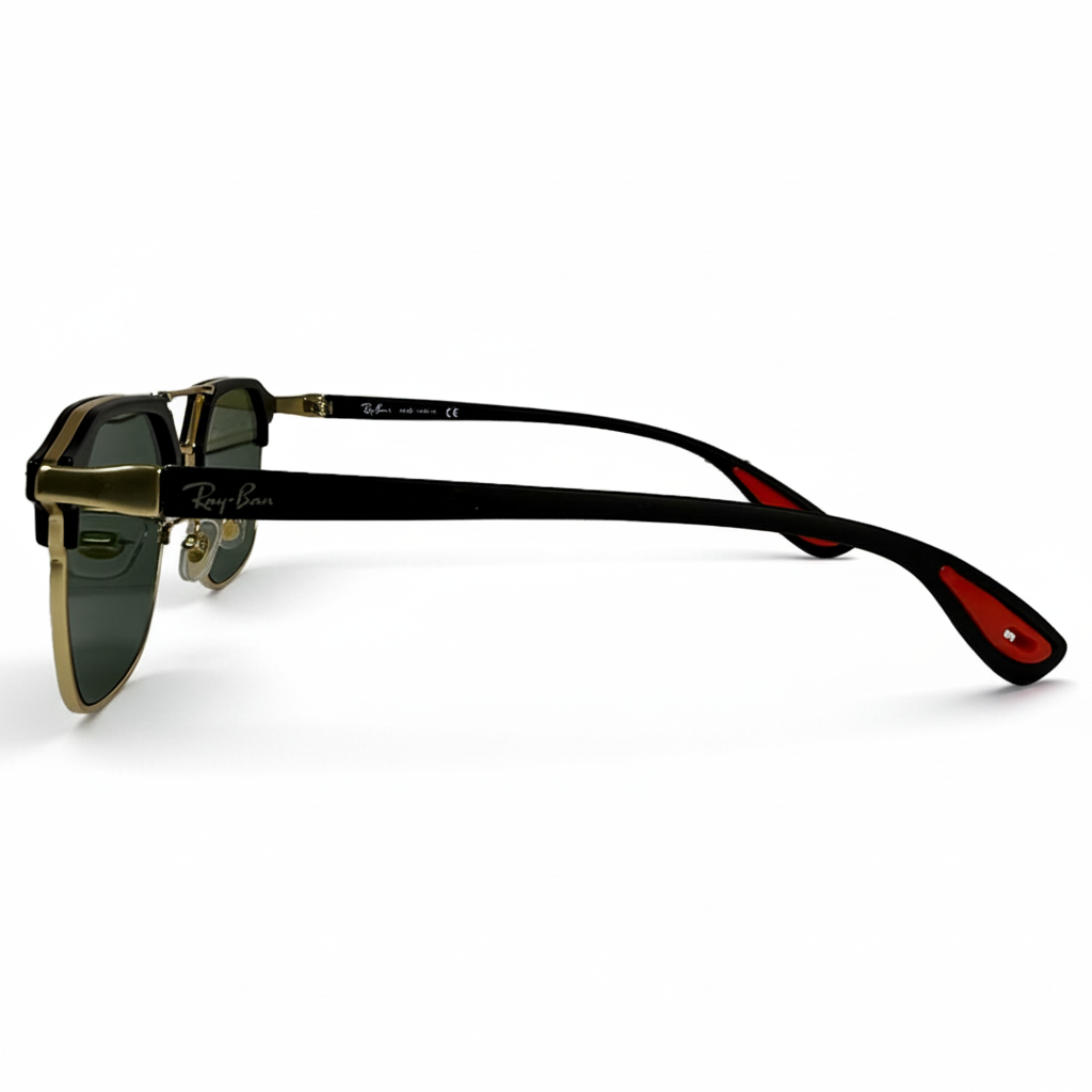 Image of Ray-Ban Style Double-Bridge Square Sunglasses | Black & Gold Frame with G-15 Green Lenses (Unisex)