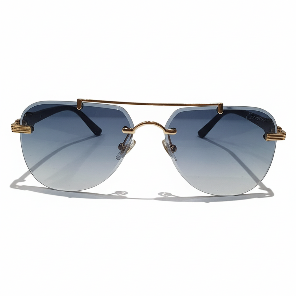 Image of Luxury Inspired Rimless Square Sunglasses for Men – Black & Gold Frame with Blue Gradient Lenses