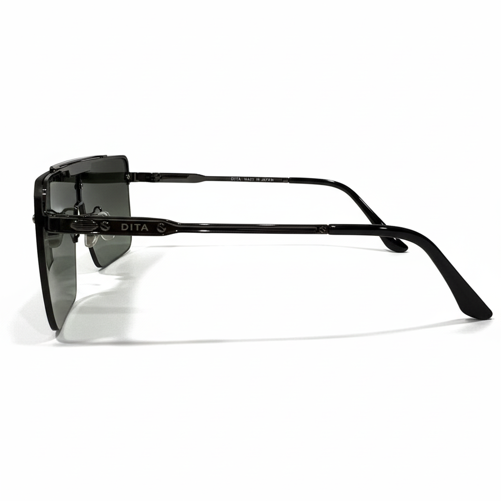 Image of Modern Shield Sunglasses - Black Metal Frame with Green Gradient Lens & Rimless Design