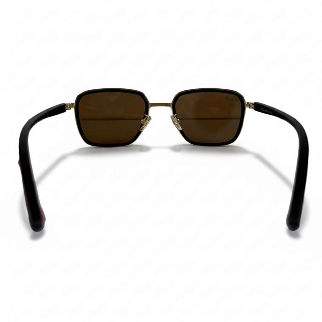 Image of Ray-Ban Style Gold & Black Square Sunglasses | Brown Lenses with Red Temple Tips | Unisex Designer Look