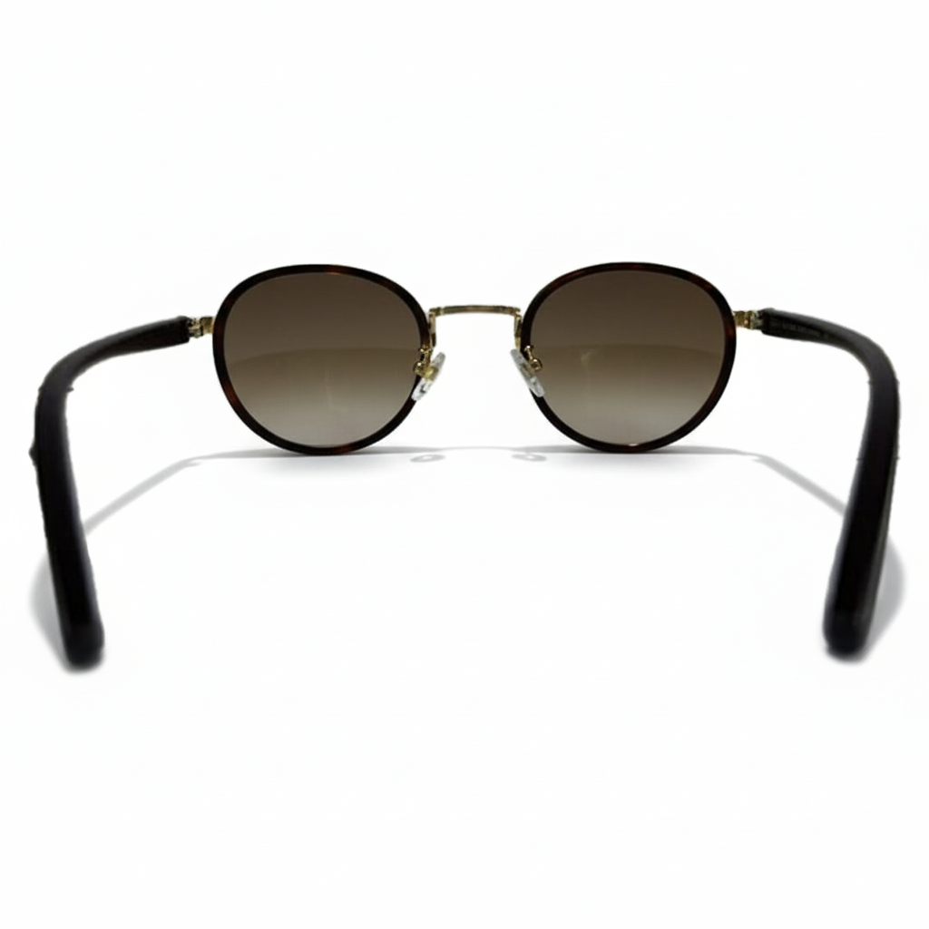 Image of Ray-Ban Style Round Metal Sunglasses | Gold Frame with Tortoise Rim & Brown Gradient Lenses (Unisex)