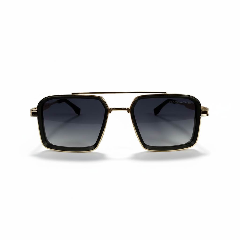 Image of Maybach-Style Gold & Black Square Navigator Sunglasses | Gray Gradient Lenses & Double Bridge | Men’s Luxury Shades