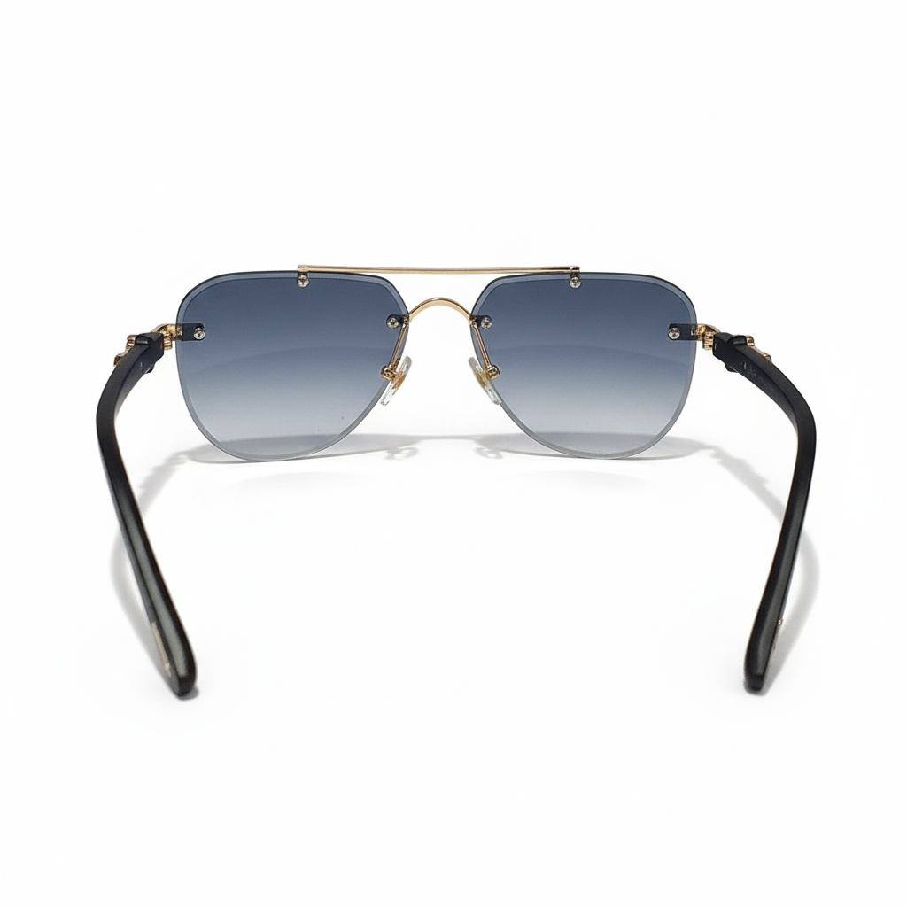 Image of Luxury Inspired Rimless Square Sunglasses for Men – Black & Gold Frame with Blue Gradient Lenses