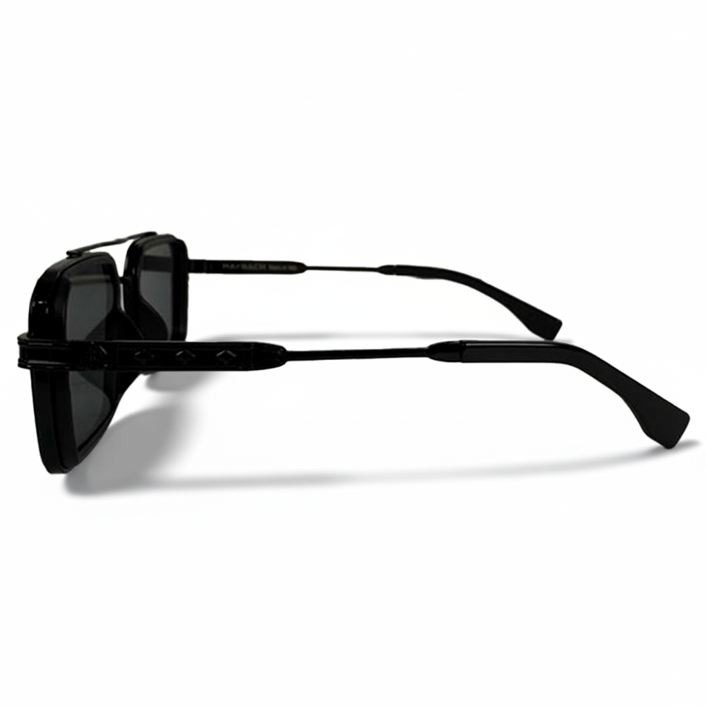 Image of Maybach-Style Matte Black Navigator Sunglasses | Square Aviator Frame with Dark Gray Lenses & Side Shields | Men’s Luxury Shades
