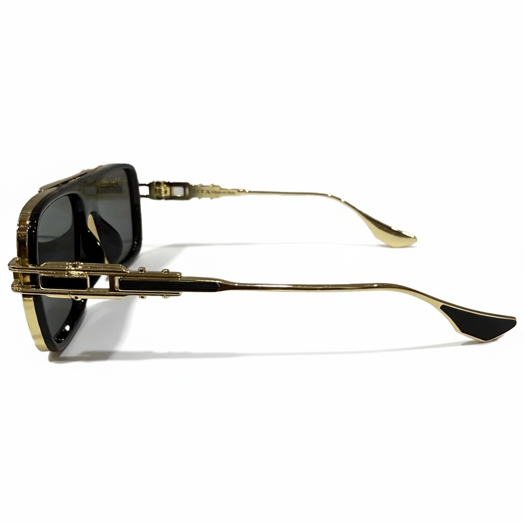Image of Luxury Inspired Square Sunglasses for Men – Black Frame with Gold Detailing & Dark Lenses