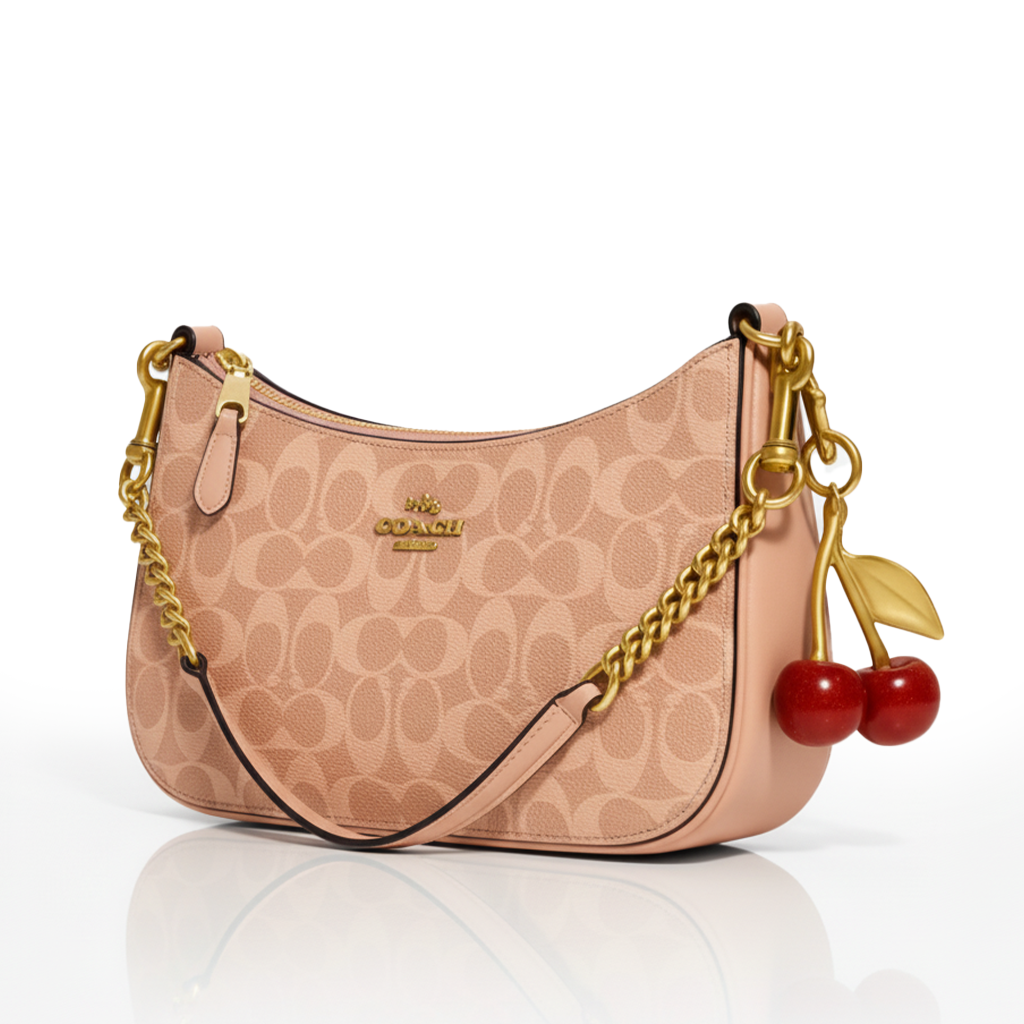 Image of Signature Print Shoulder Bag with Decorative Charm