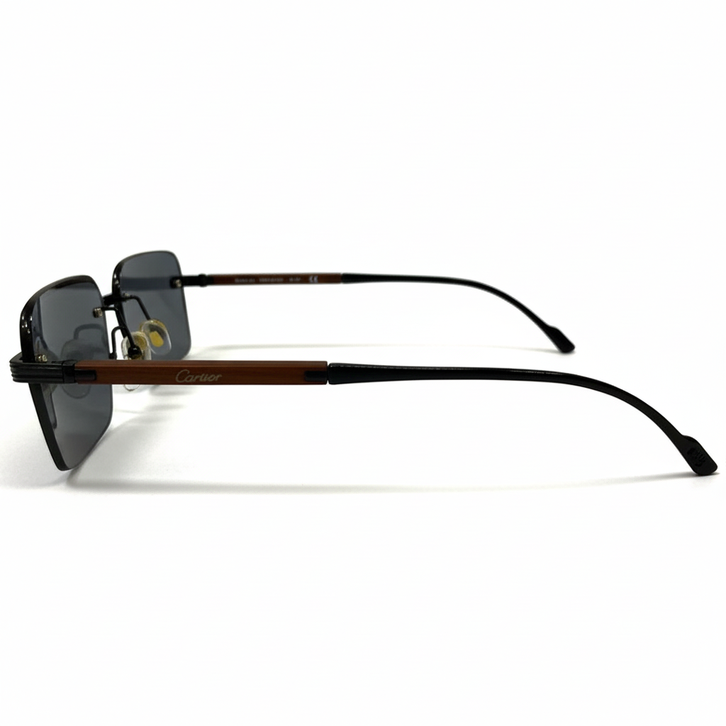 Image of Luxury Inspired Rimless Square Sunglasses for Men – Black Lenses & Wood-Finish Arms