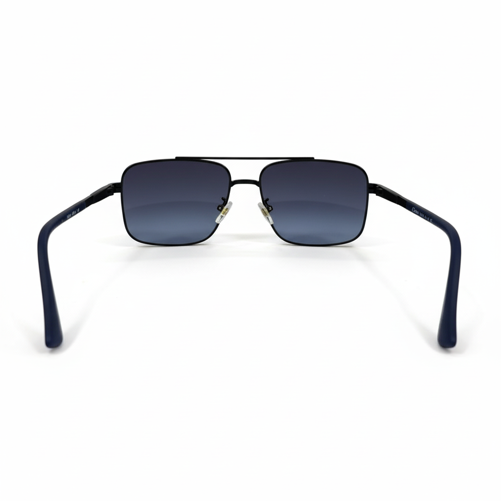 Image of Cartier-Style Black Square Navigator Sunglasses | Blue Gradient Lenses & Double Bridge | Men’s Luxury Aviator
