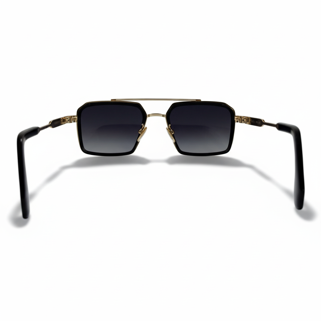 Image of Maybach-Style Gold & Black Square Navigator Sunglasses | Gray Gradient Lenses & Double Bridge | Men’s Luxury Shades