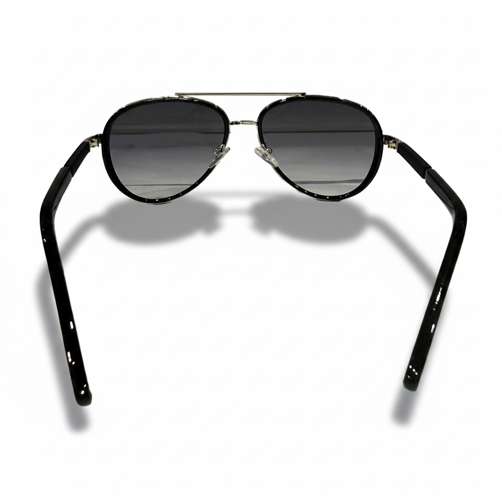 Image of Black Aviator Sunglasses with Grey Gradient Lenses for Men