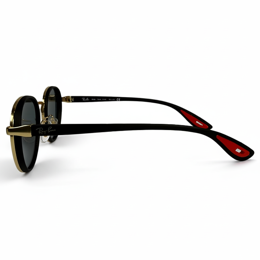 Image of Round Gold-Black Metal Sunglasses | Unisex Retro Circle Frame with Dark Gray Lenses