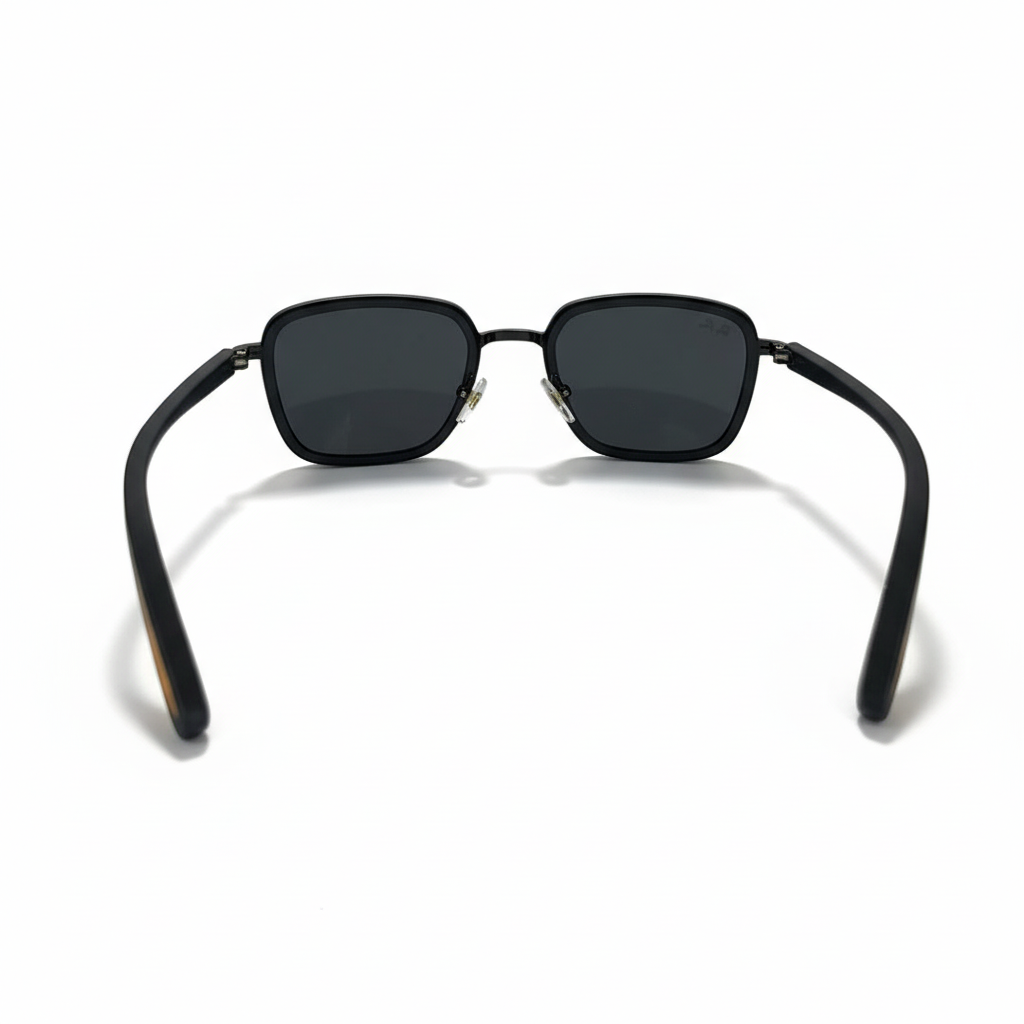 Image of Ray-Ban Style Matte Black Square Sunglasses | Dark Gray Lenses & Orange Temple Accents (Unisex)