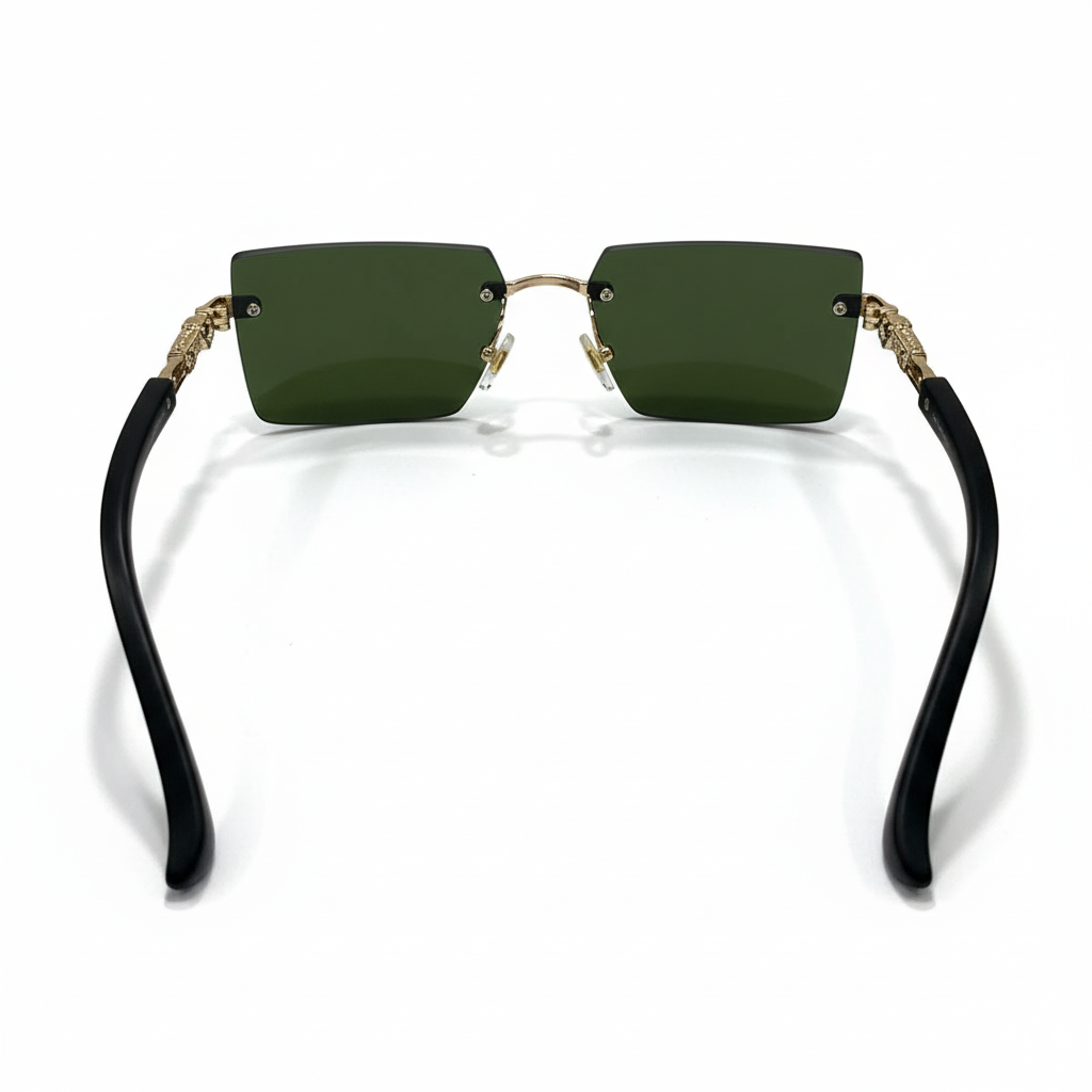Image of Luxury Inspired Rimless Square Sunglasses for Men – Gold Frame with Green Lenses