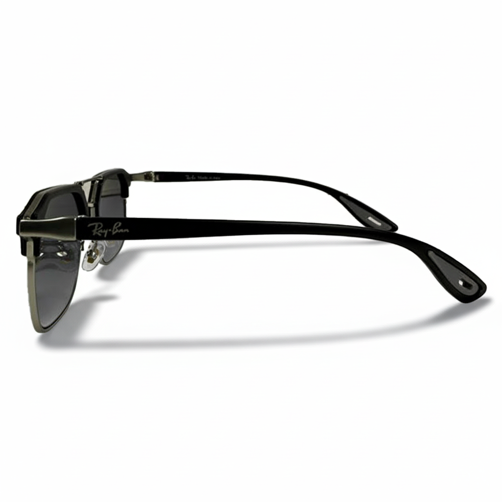Image of Ray-Ban Style Double-Bridge Square Sunglasses | Black & Silver Frame with Gray Gradient Lenses (Unisex)