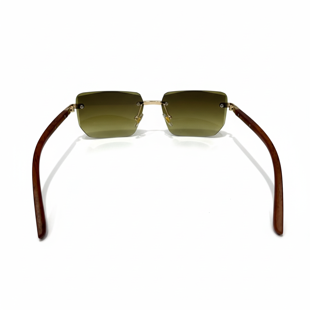 Image of Luxury Inspired Square Sunglasses for Men – Gold Frame with Wood-Finish Arms