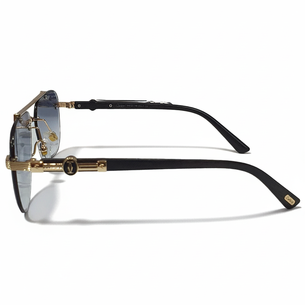 Image of Luxury Inspired Rimless Square Sunglasses for Men – Black & Gold Frame with Blue Gradient Lenses