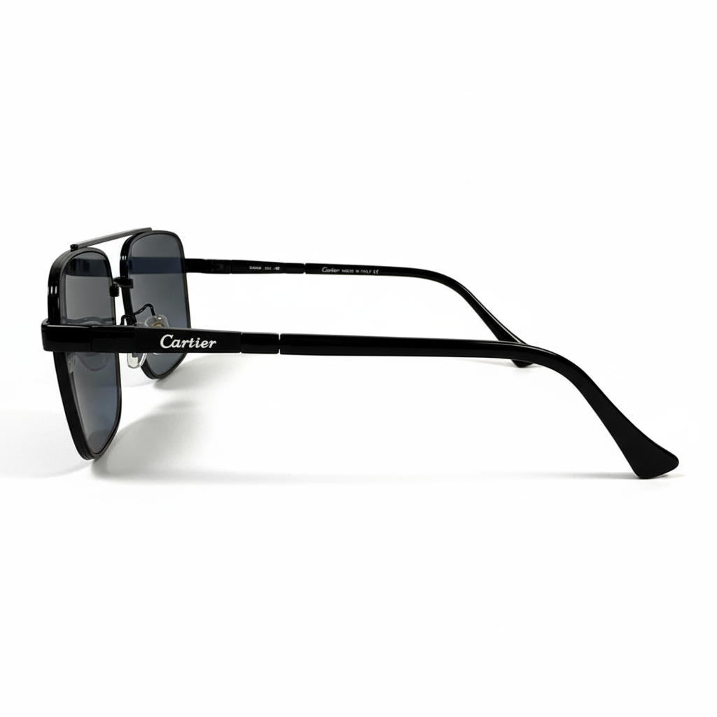 Image of Cartier-Style Black Square Navigator Sunglasses | Blue Gradient Lenses & Double Bridge | Men’s Luxury Aviator