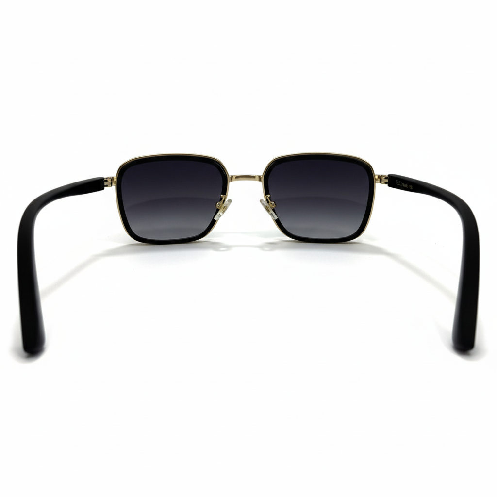 Image of Ray-Ban Style Gold & Black Square Navigator Sunglasses | Gray Gradient Lenses & Double Bridge | Unisex Designer Look