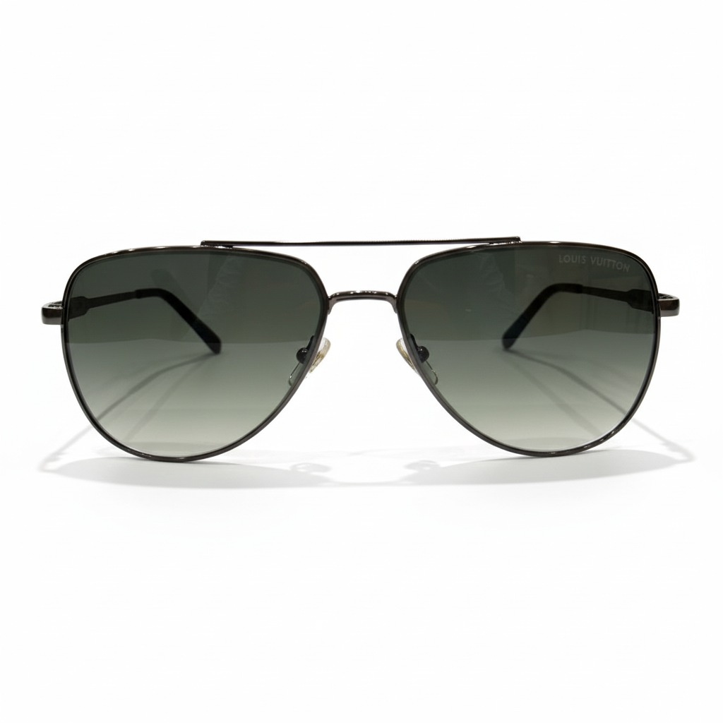 Image of Luxury Gunmetal Aviator Sunglasses - Premium Double Bridge Metal Frame with Green Gradient Lenses & UV Protection