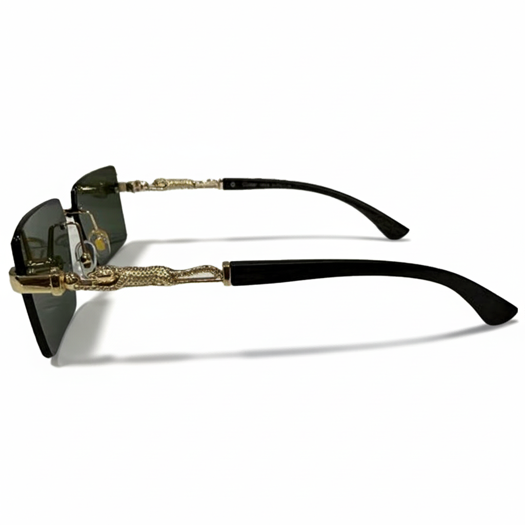 Image of Luxury Inspired Rimless Square Sunglasses for Men – Gold Frame with Green Lenses