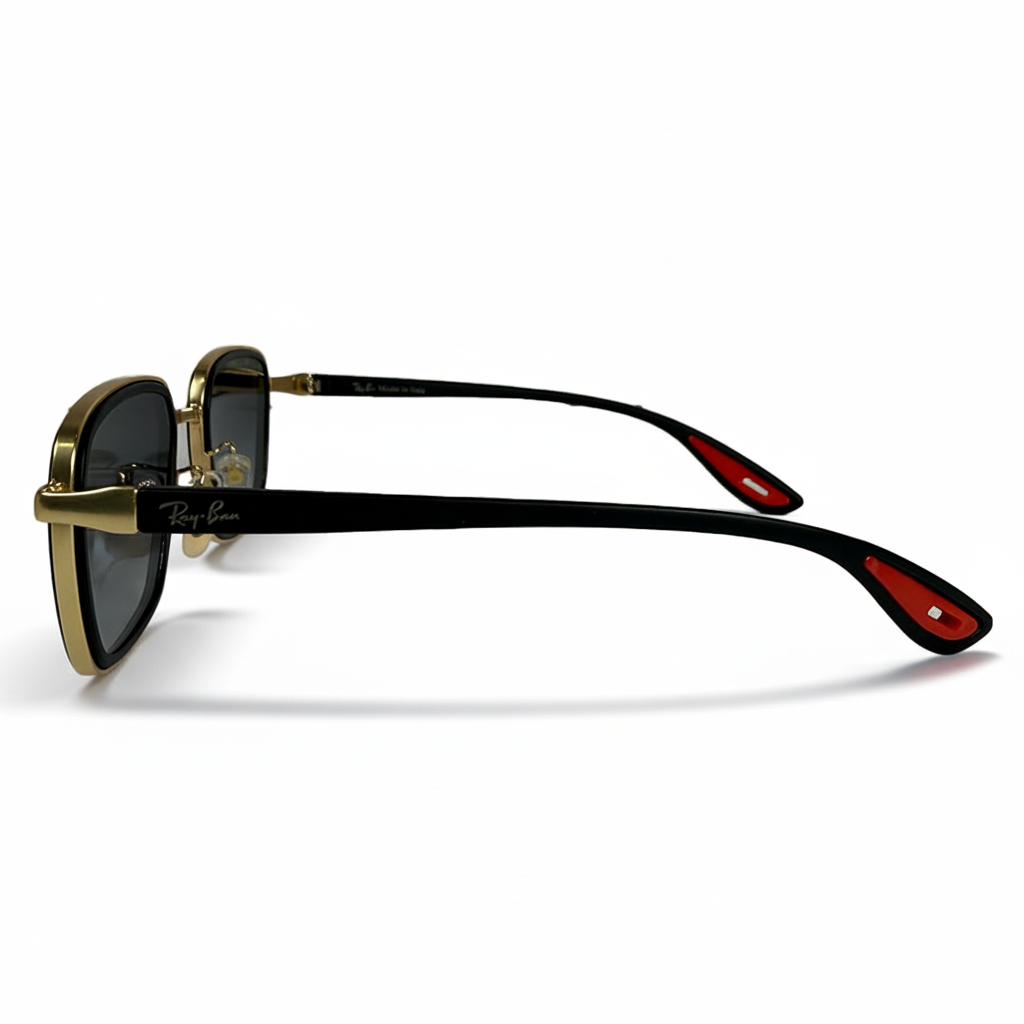 Image of Ray-Ban Style Gold & Black Square Navigator Sunglasses | Gray Gradient Lenses & Double Bridge | Unisex Designer Look