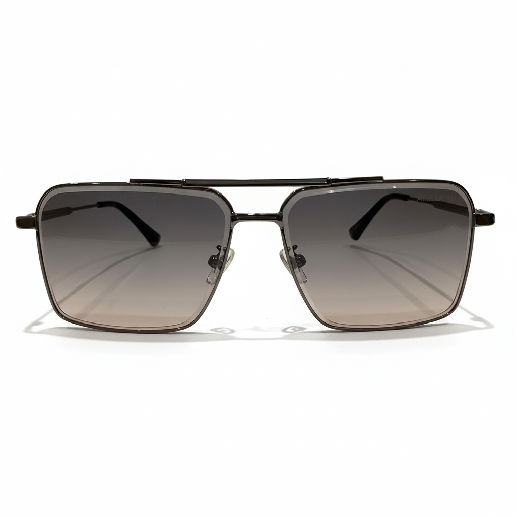 Image of Premium Gunmetal Aviator Shield Sunglasses - Oversized Square Metal Frame with Gradient Brown Lenses