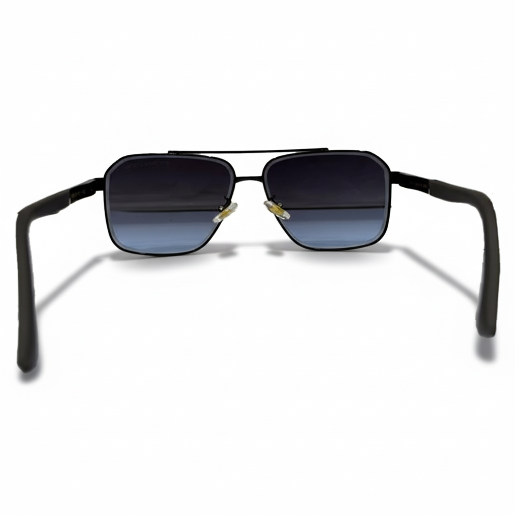 Image of Modern Black Aviator Shield Sunglasses - Square Metal Frame with Blue Gradient Lenses