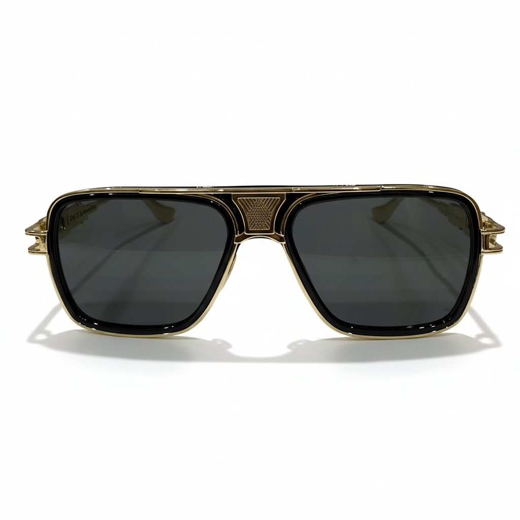 Image of Luxury Inspired Square Sunglasses for Men – Black Frame with Gold Detailing & Dark Lenses