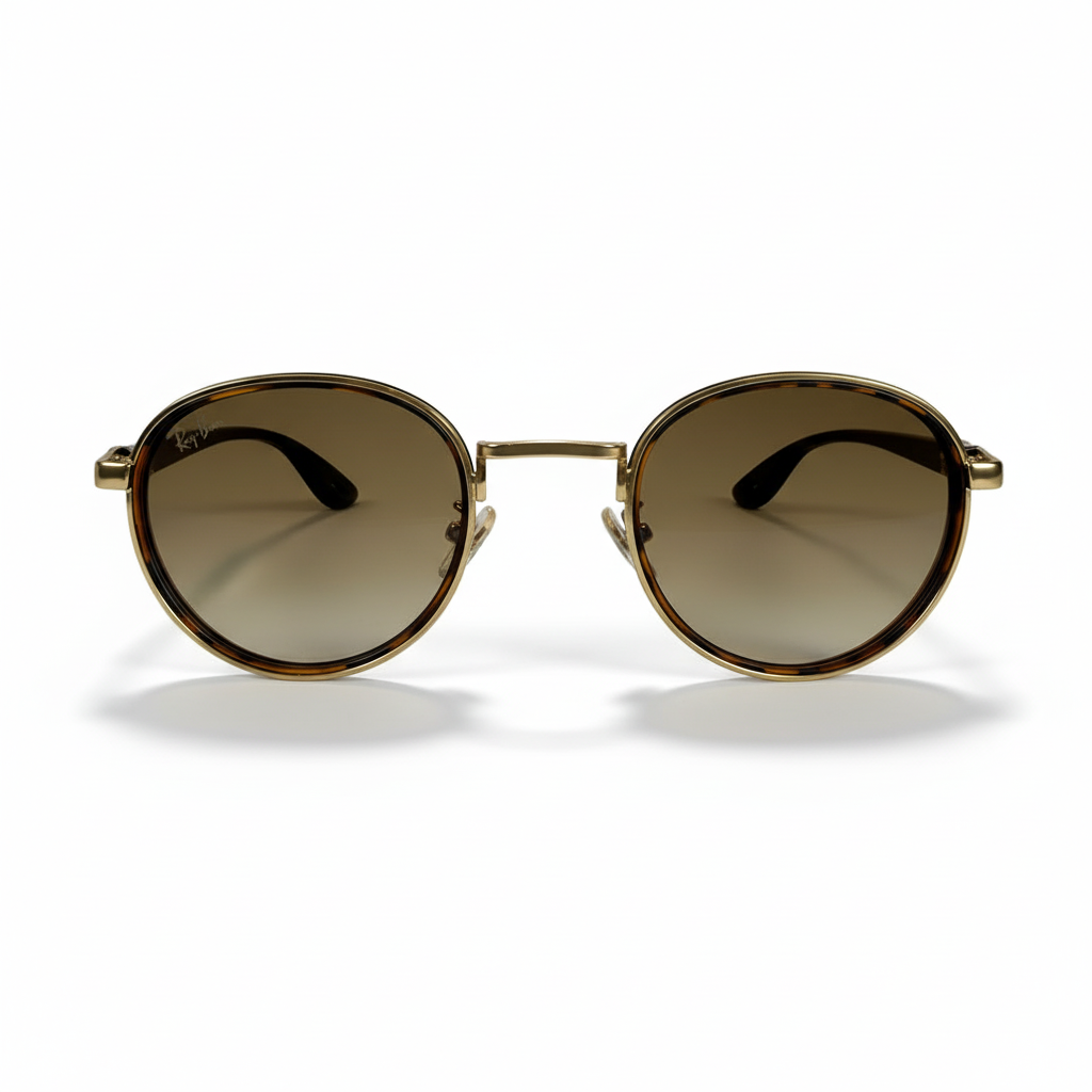 Image of Classic Round Gold Frame Sunglasses with Brown Gradient Lenses