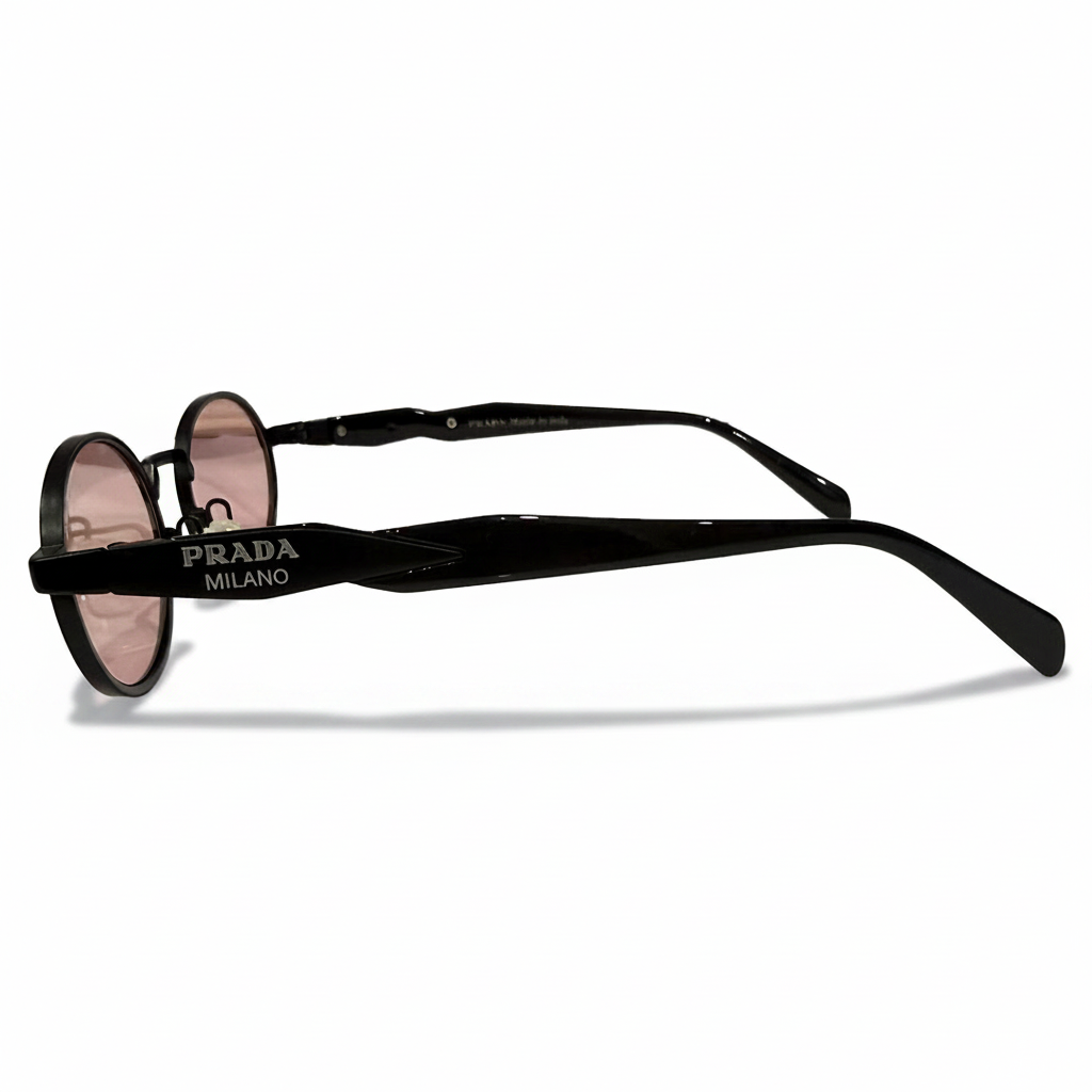 Image of Luxury Black Round Sunglasses with Pink Lenses – Unisex Designer Style Eyewear