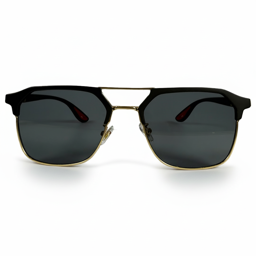 Image of Luxury Black & Gold Geometric Frame Sunglasses for Men & Women