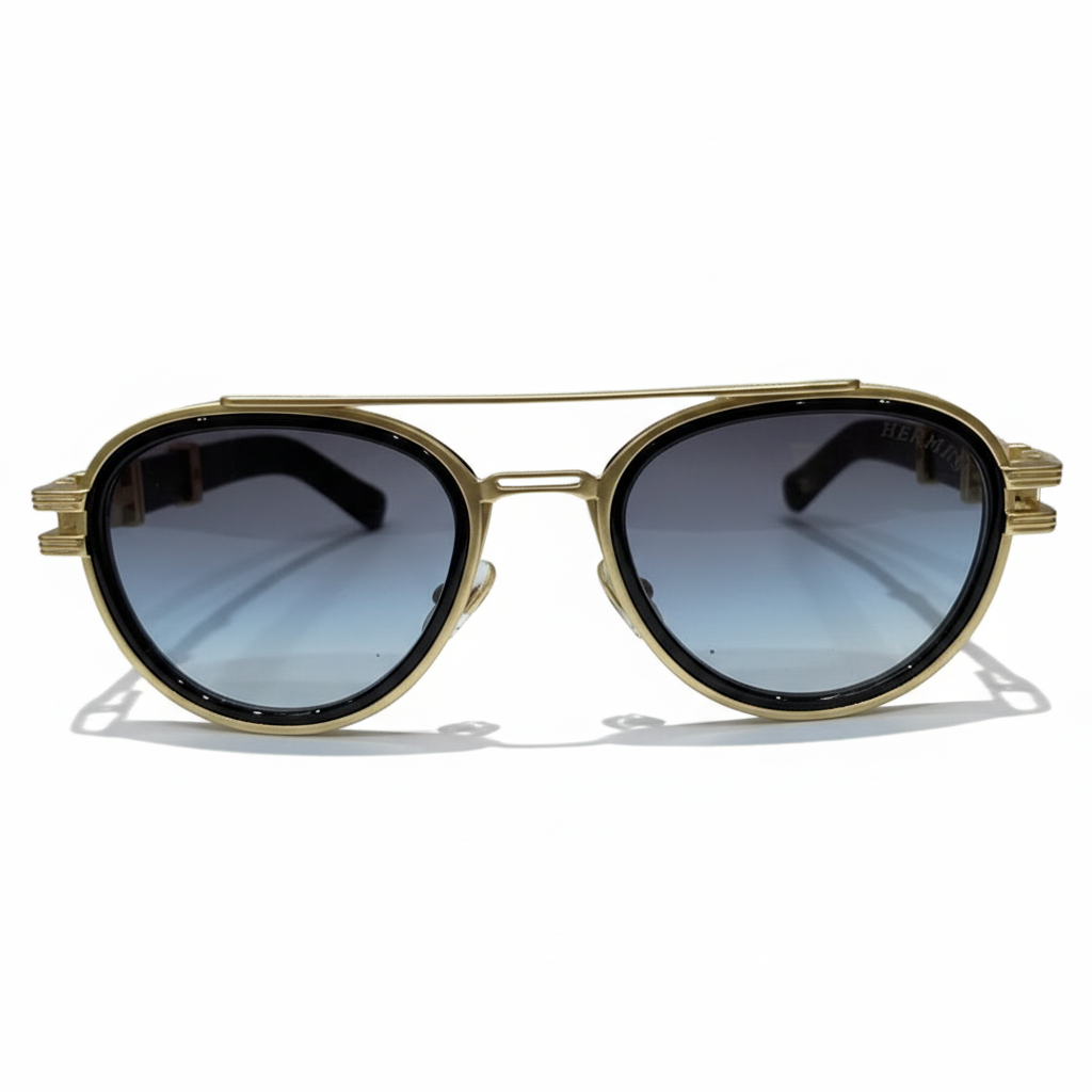 Image of Luxury Gold-Trim Round Sunglasses with Gradient Lenses – Premium Designer Style