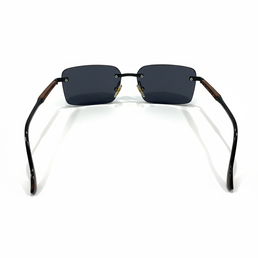 Image of Luxury Inspired Rimless Square Sunglasses for Men – Black Lenses & Wood-Finish Arms