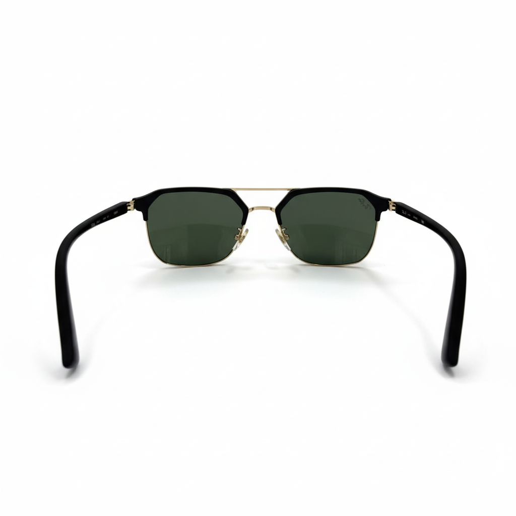 Image of Ray-Ban Style Double-Bridge Square Sunglasses | Black & Gold Frame with G-15 Green Lenses (Unisex)