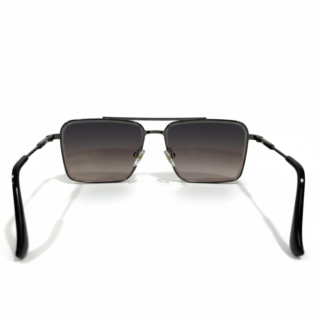 Image of Premium Gunmetal Aviator Shield Sunglasses - Oversized Square Metal Frame with Gradient Brown Lenses