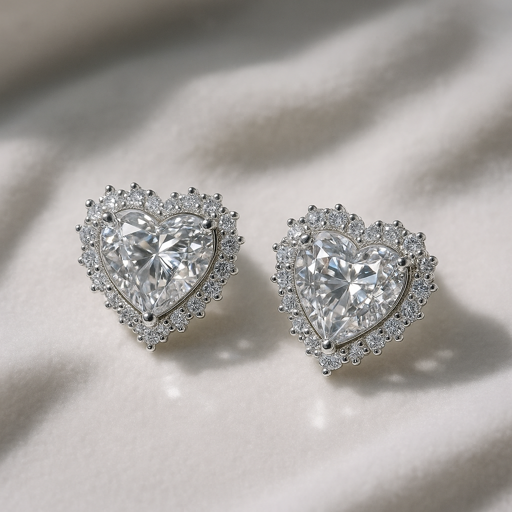 Image of Luxury Heart Crystal Stud Earrings for Women – Silver Party & Bridal Jewelry