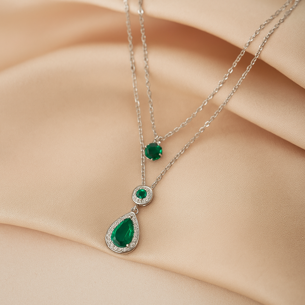 Image of Emerald Gemstone Pendant Necklace