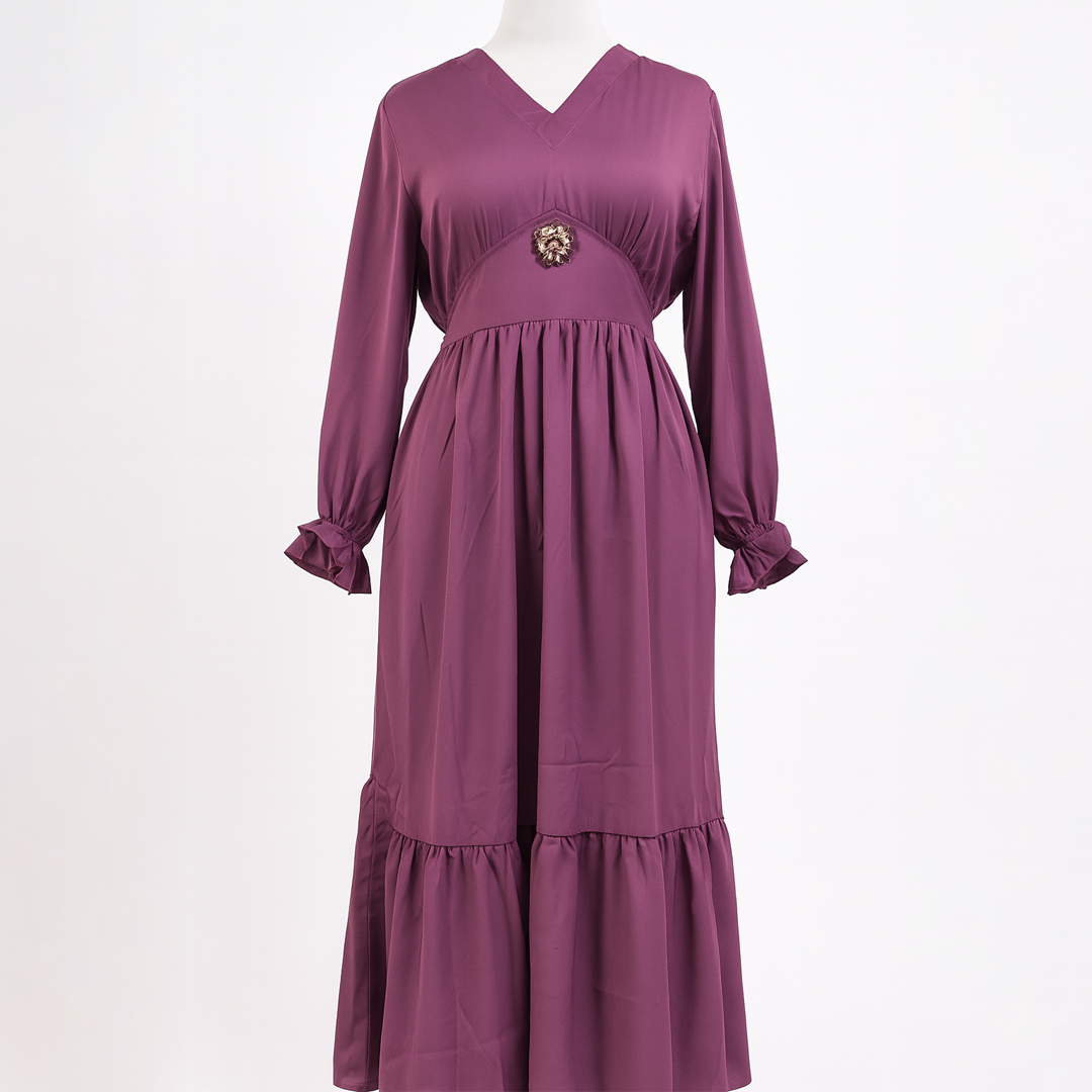 Image of Embellished V-Neck Ruffle Hem Maxi Dress